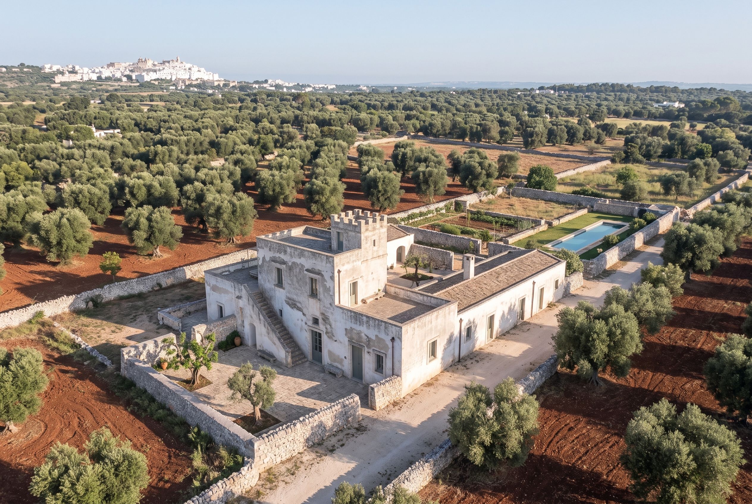 Masseria Ostuni: منظر جوي والموقع العام
